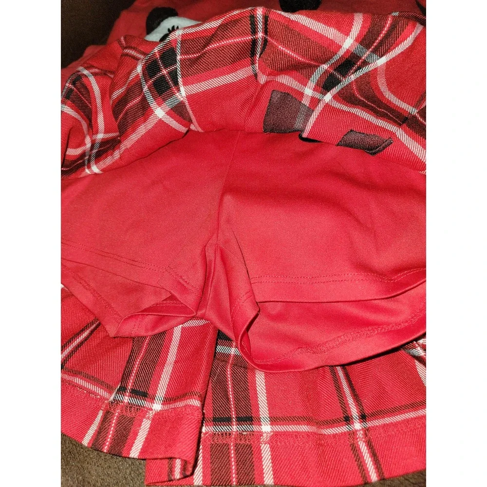 Justice Christmas holiday panda sweatshirt‎ and red plaid skort size 6 7 Justice
